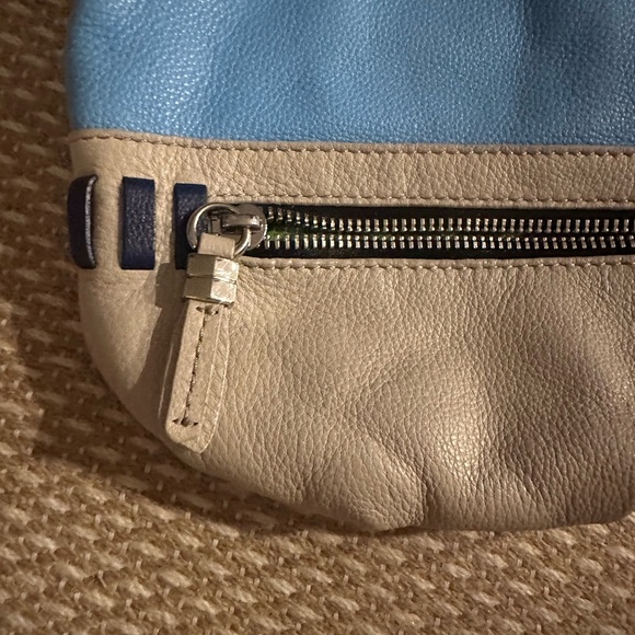 OrYANY Leather Shoulder Bag Crossbody 2 Handled Pebbled Baby Blue Taupe - Picture 14 of 14